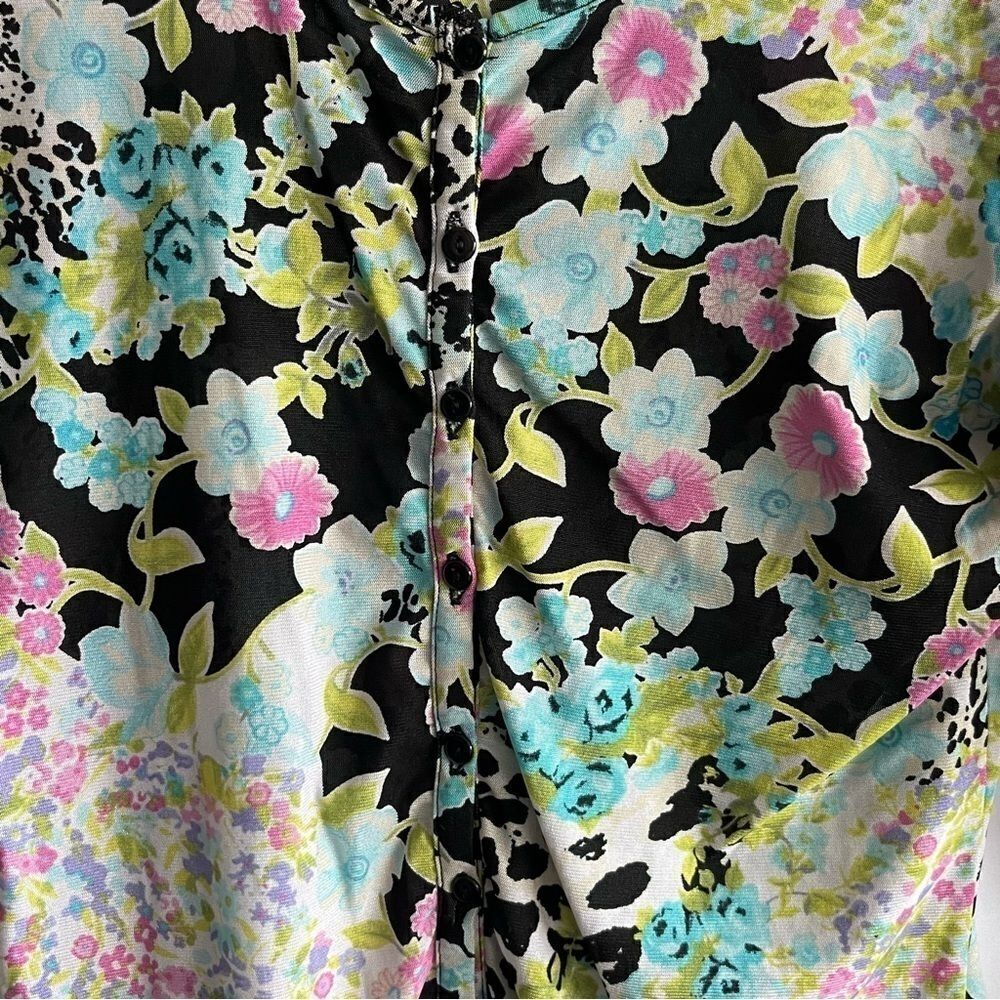 Vintage Rafael Micro Mesh Floral Button Front Top - Picture 3 of 7